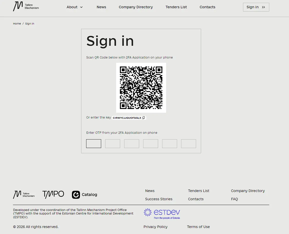 picture of example 2fa setting after registration