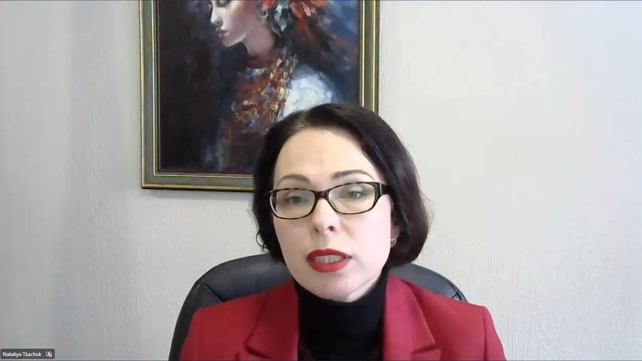 Nataliya Tkachuk sharing lessons on public-private partnerships during the cyberwar during the webinar for ECSO members